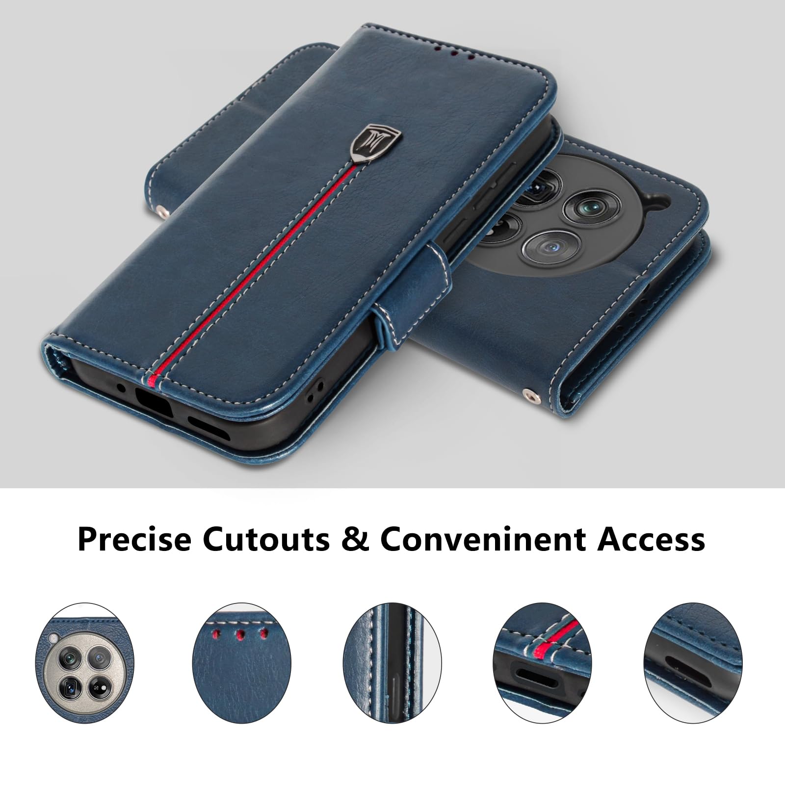 VQWQ Cover per OnePlus 12R 5G, Custodia a Portafoglio in Pelle PU Farfalla Slot per Schede Libro Supporto con Cordino Chiusura Magnetica Flip Cavalletto Case Wallet per Maschio Donna -[HT]-Blue
