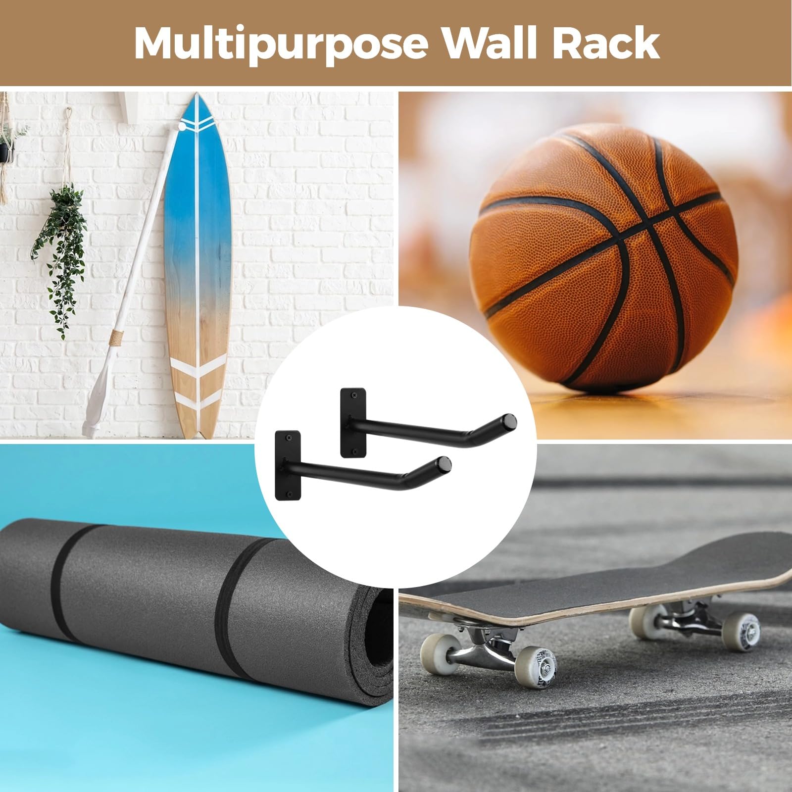2 paia di supporti per palline mediche, supporto da parete per palla da yoga, palla da fitness, garage, scala da garage, scaffale da parete in alluminio nero moderno