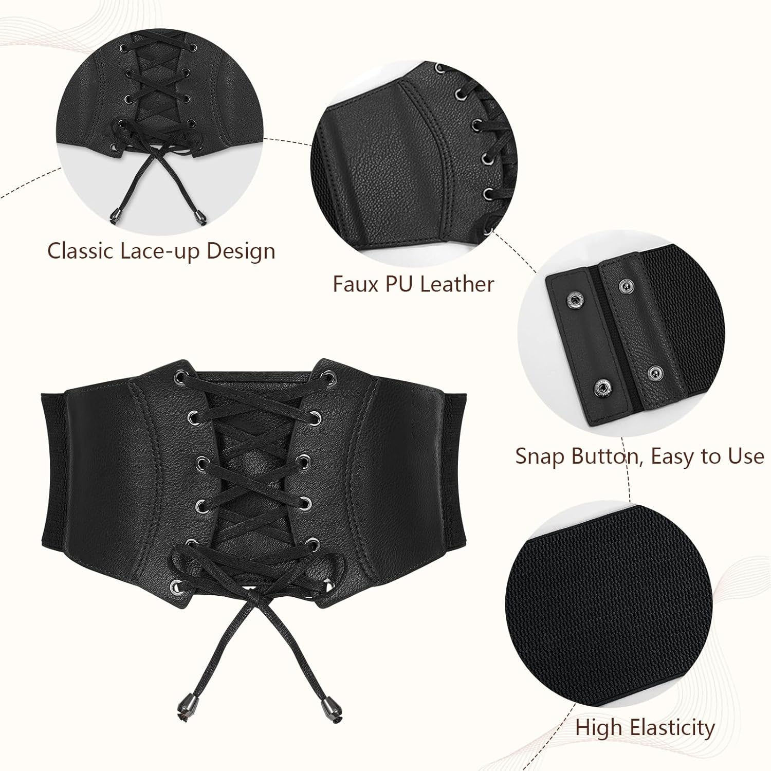 JASGOOD Wide Elastic Corset Belt for Women Vintage Lace-up Tied Waspie Waist Belt for Dress - Image 3