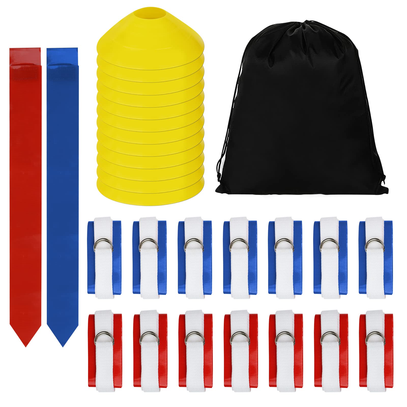 GrednfhatFlag Football Set, 14 Player Flag Football Belts Kit, Includes 14 Belts, 42 Flags,12 Cones and Storage Bag