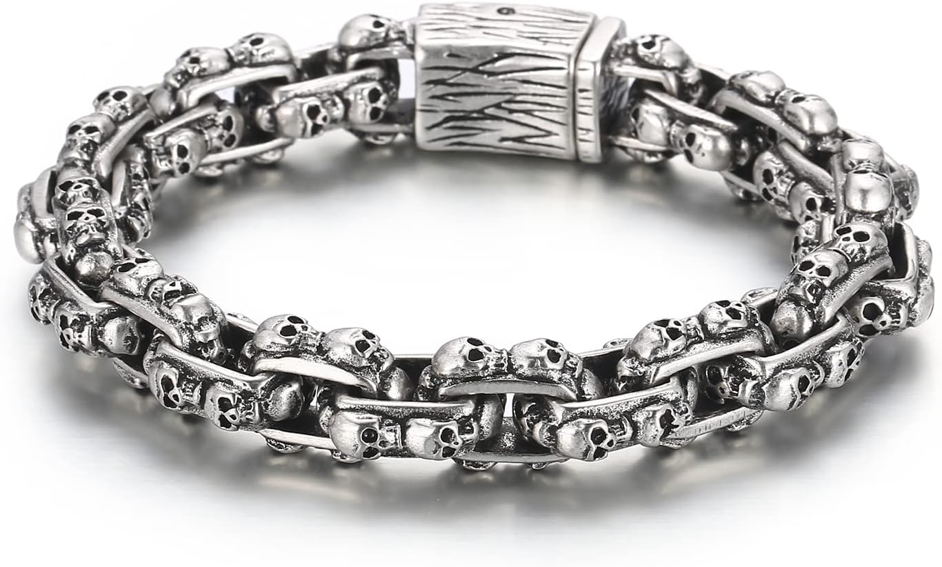 Men's Gothic Skull Lion Chain Bracelet - Stainless Steel Biker Bracelet for Men and Women with Flannel Pouch, Punk Jewelry, Gift for Him, Ideal for Father's Day - Image 2