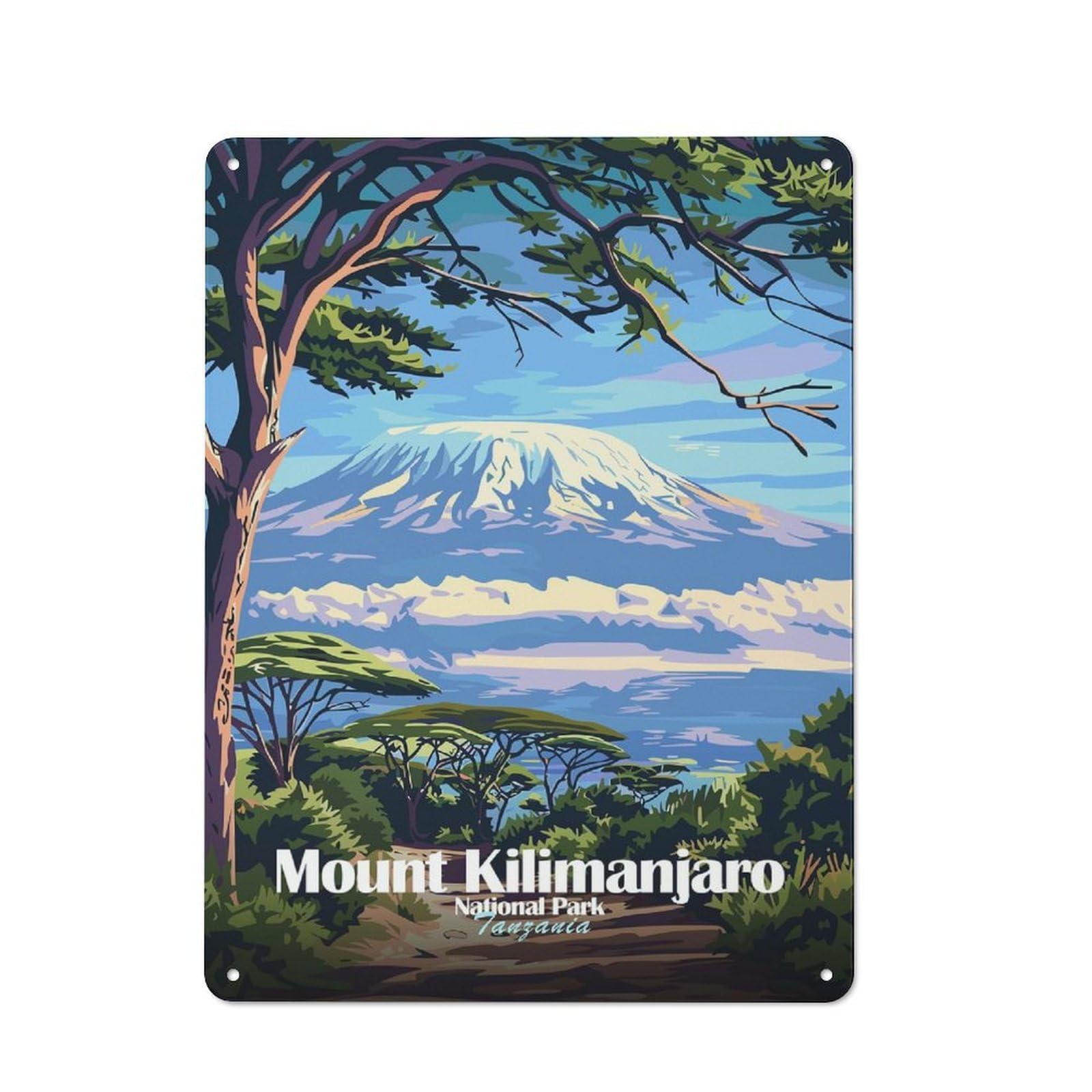 Junmoney Style-7 Tin Wall Plaque 40X30cm With Mount Kilimanjaro National Park Tanzania For Hobby Room Or Studio, For Kitchen, Dining Room And Home Bar Wall Decor