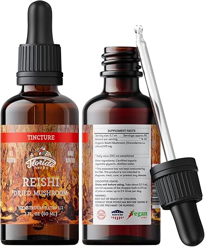 Reishi Tincture, Extracto de seta orgánico Reishi (Lucidum de Ganoderma), suplemento de setas secas, sin OMG en glicerina vegetal orgánica prensada