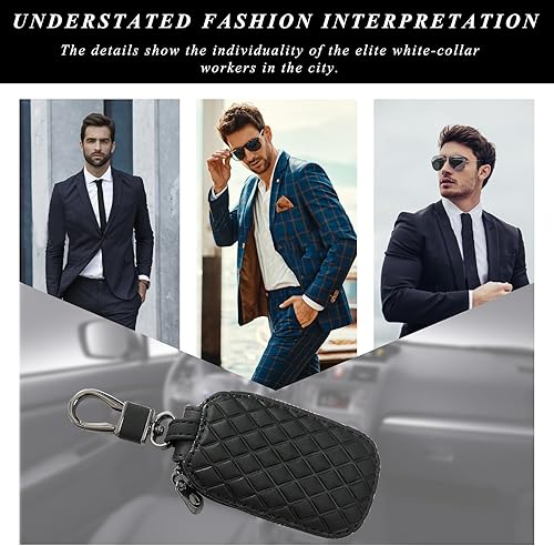 Miniatura 5 de Dickno Funda para llaves de automóvil, de cuero auténtico, soporte inteligente para llavero inteligente, funda protectora antiarañazos con gancho de