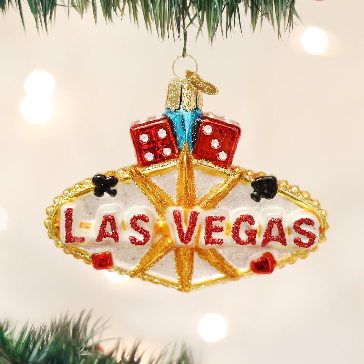 Old World Christmas Viejo Mundo Navidad Las Vegas Sign Ornamento de Cristal soplado