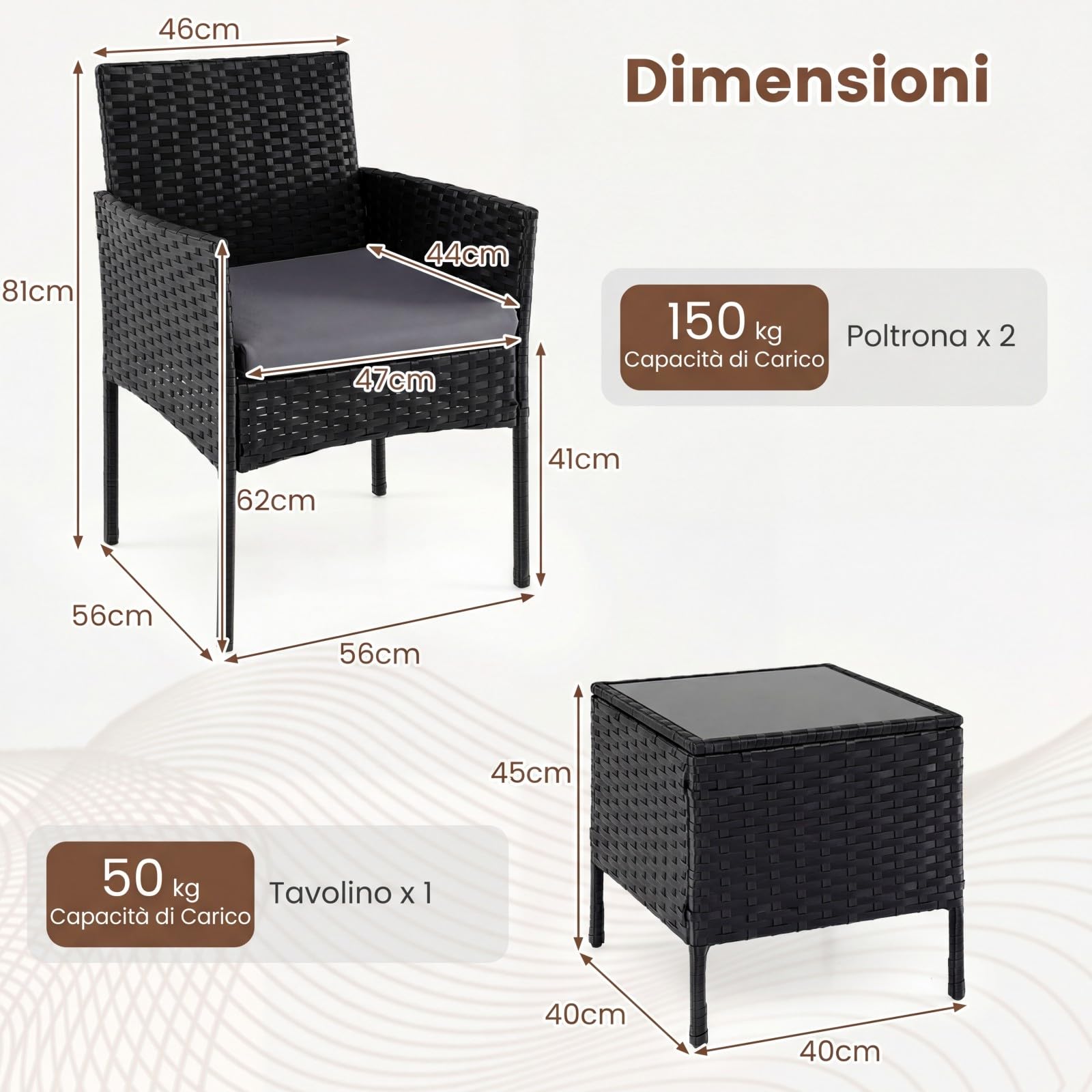 COSTWAY Set Salotto da Giardnio 3 Pezzi, Salotto da Esterno in Rattan con Tavolino in Vetro Temperato e 2 Poltrone con Cuscini Rimovibili, Set Mobili per Patio e Balcone (Grigio)