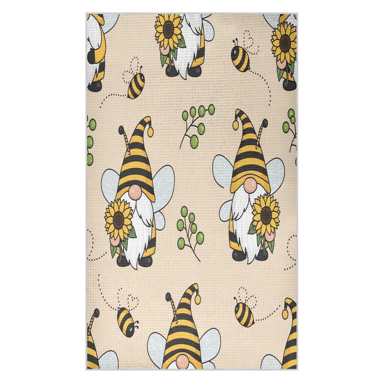 BURSTDDY Sunflower Gnome Kitchen Towels,Absorbent Dish Towels 2 Pack