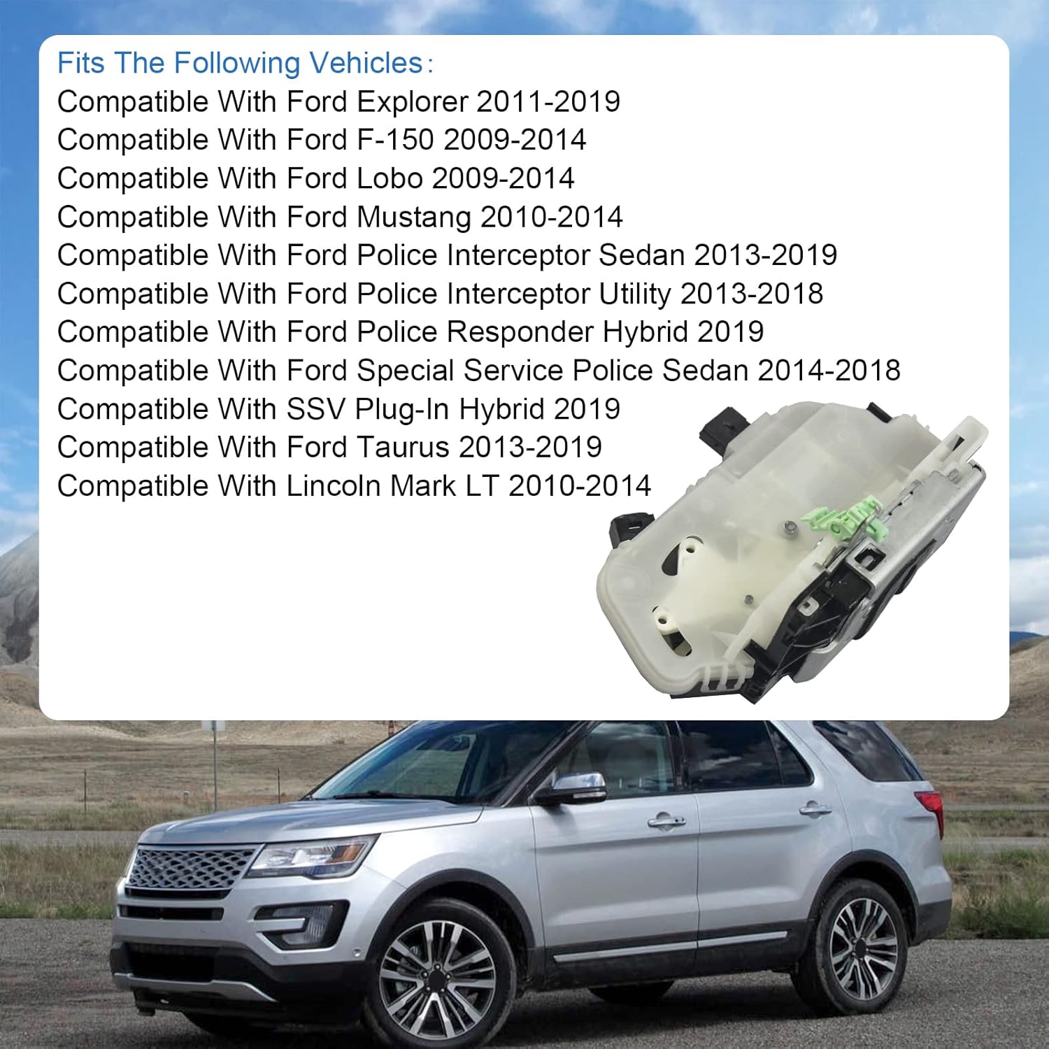 DICMIC Rear Left Driver Side Door Lock Latch Actuator Compatible with 2011-2019 Ford Explorer 2009-2014 Ford F-150 2010-2014 Ford Mustang 2010-2014 Lincoln Mark LT Replace# 9L3Z5426413A