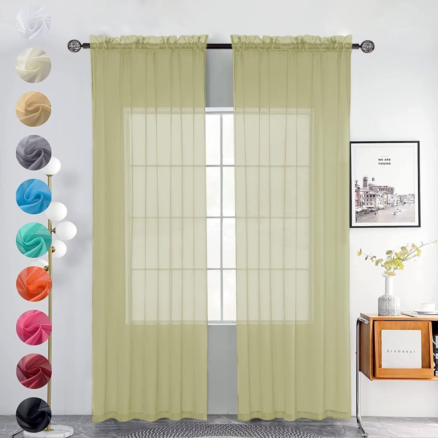 Youleyar 2 Set Sheer Transparente Gardine aus Voile Polyester