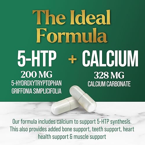 Miniatura 3 de Cápsulas de 5-HTP de 200 mg apoyo extra fuerte para el estrés suplemento de 5-hidroxitriptófano del extracto de semillas de Griffonia Simplificolia