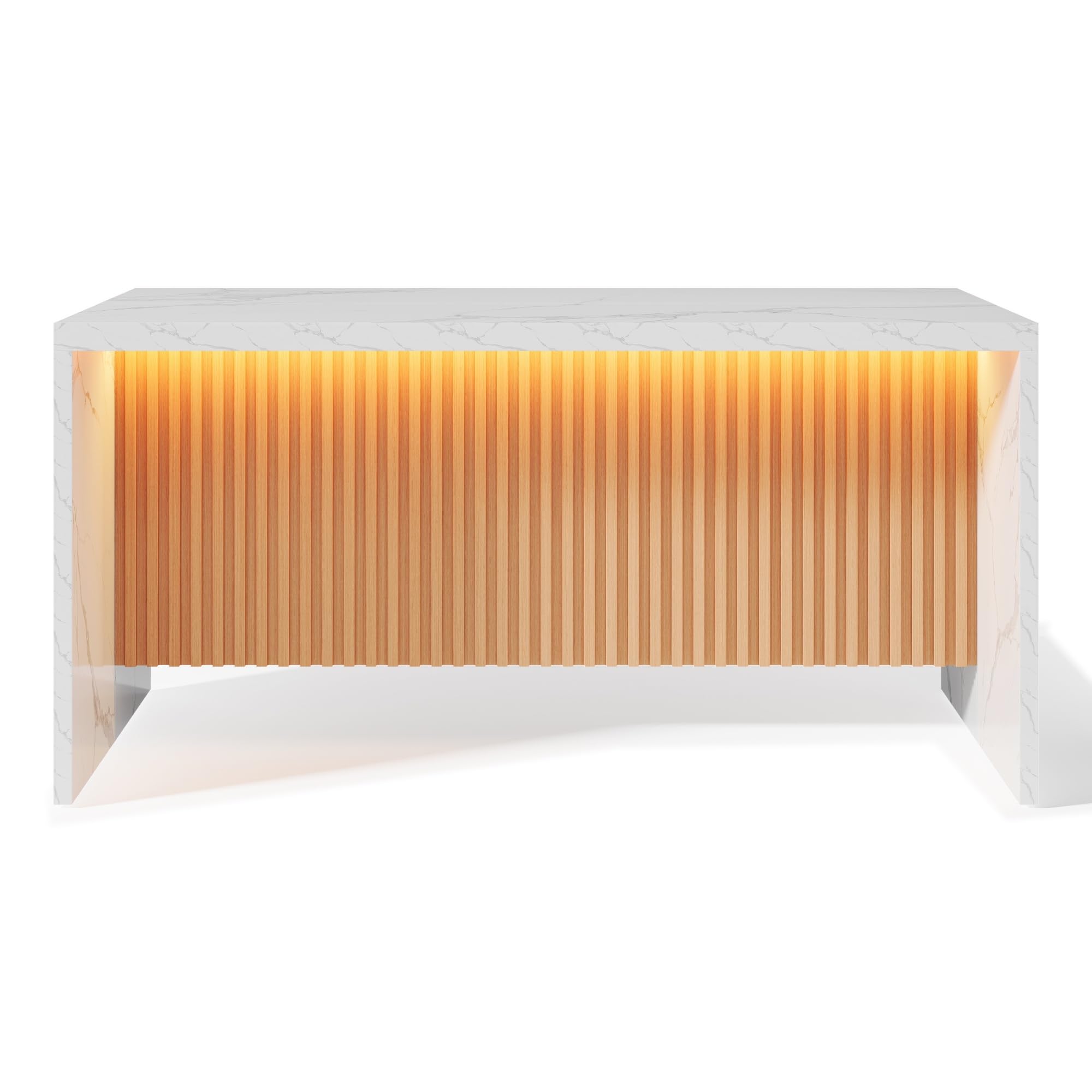 Isola da cucina, frontale in marmo bianco, 155 x 80 x 90 cm, piano di lavoro spesso 40 mm, isola da cucina moderna dal design industriale