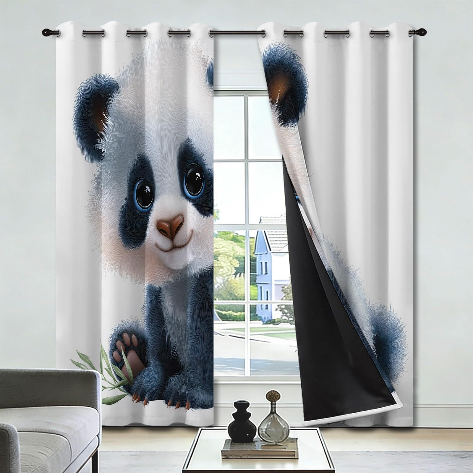 Générique Rideau Occultant Thermique Isolant Anti, Mignon Ours Balançoire s Abeilles Arbre Rideaux Fenêtre Opaques à Oeillets Anti Froid UV Bruit, pour Chambre Bébé Classe 140L x 215H cm Blanc