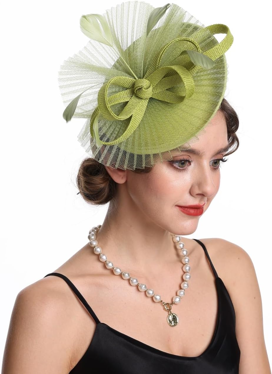 SAFERIN Fascinator for Women Hair Clip Hat Bowler Feather Flower Veil Wedding Party Tea Hat