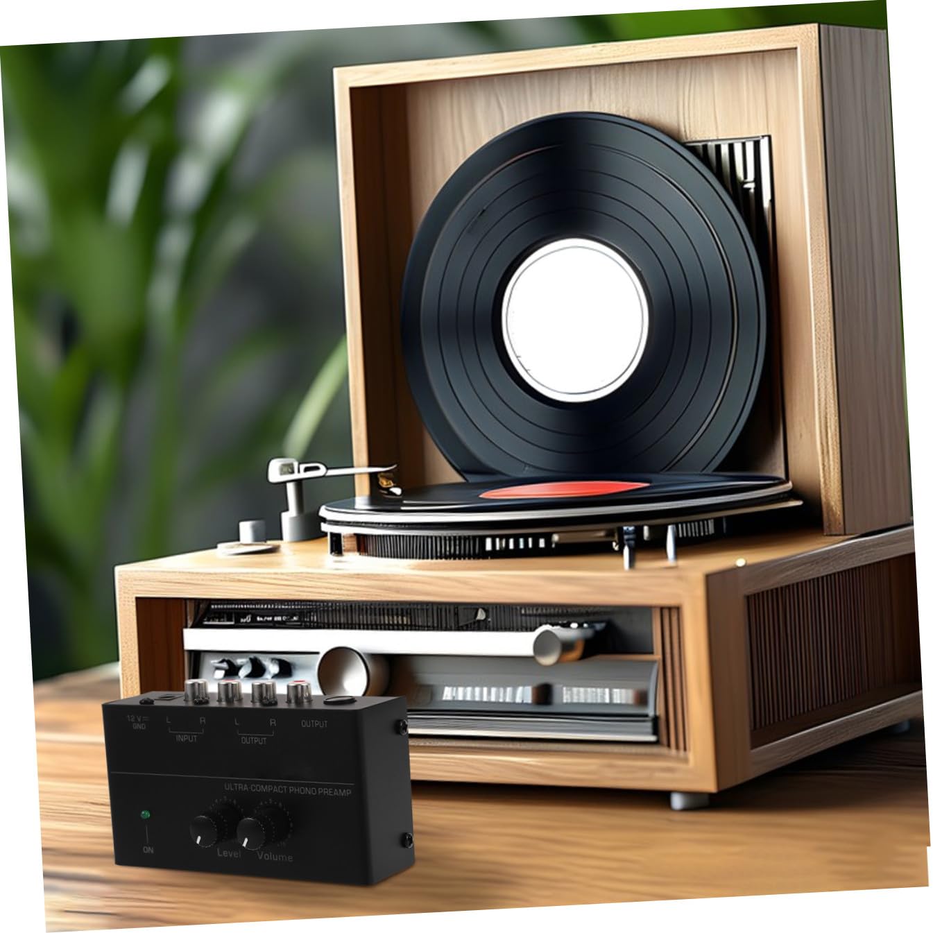 Mipcase Preamplificador de Fono Metálico para Tocadiscos Preamplificador de Audio Estéreo Control de Volumen para Sistema de Componente de Audio Uso Sala de Estar