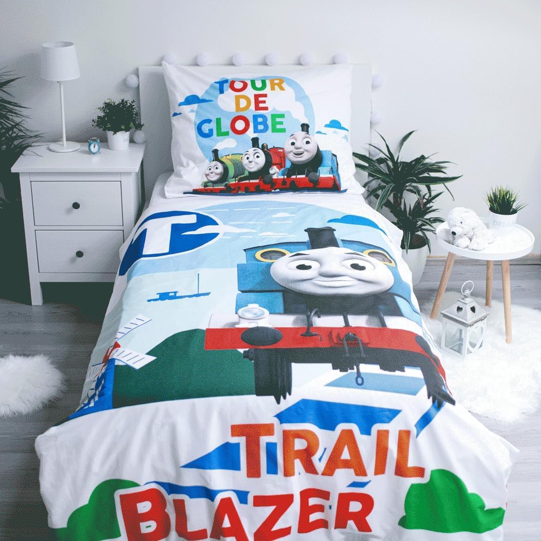 Jerry Fabrics Thomas und seine Freunde Bettwäsche Trail Bettdecke und Kissen Set | Jungen Kleinkind Bettwäsche-Sets | Aus 100% Baumwolle, Blau, 140 x 200 cm Kissenbezug 70 x 90 cm, 63022100