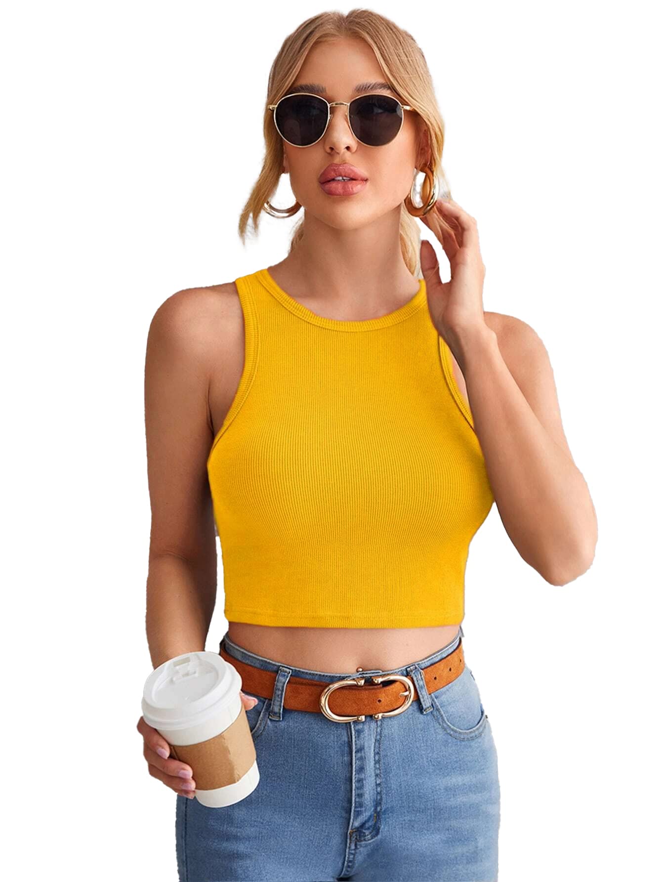 Women's & Girls' Solid Crew Neck Ribbed/Knitted Sleeveless Stretchable Slim Fit Crop Tank Top-image-17