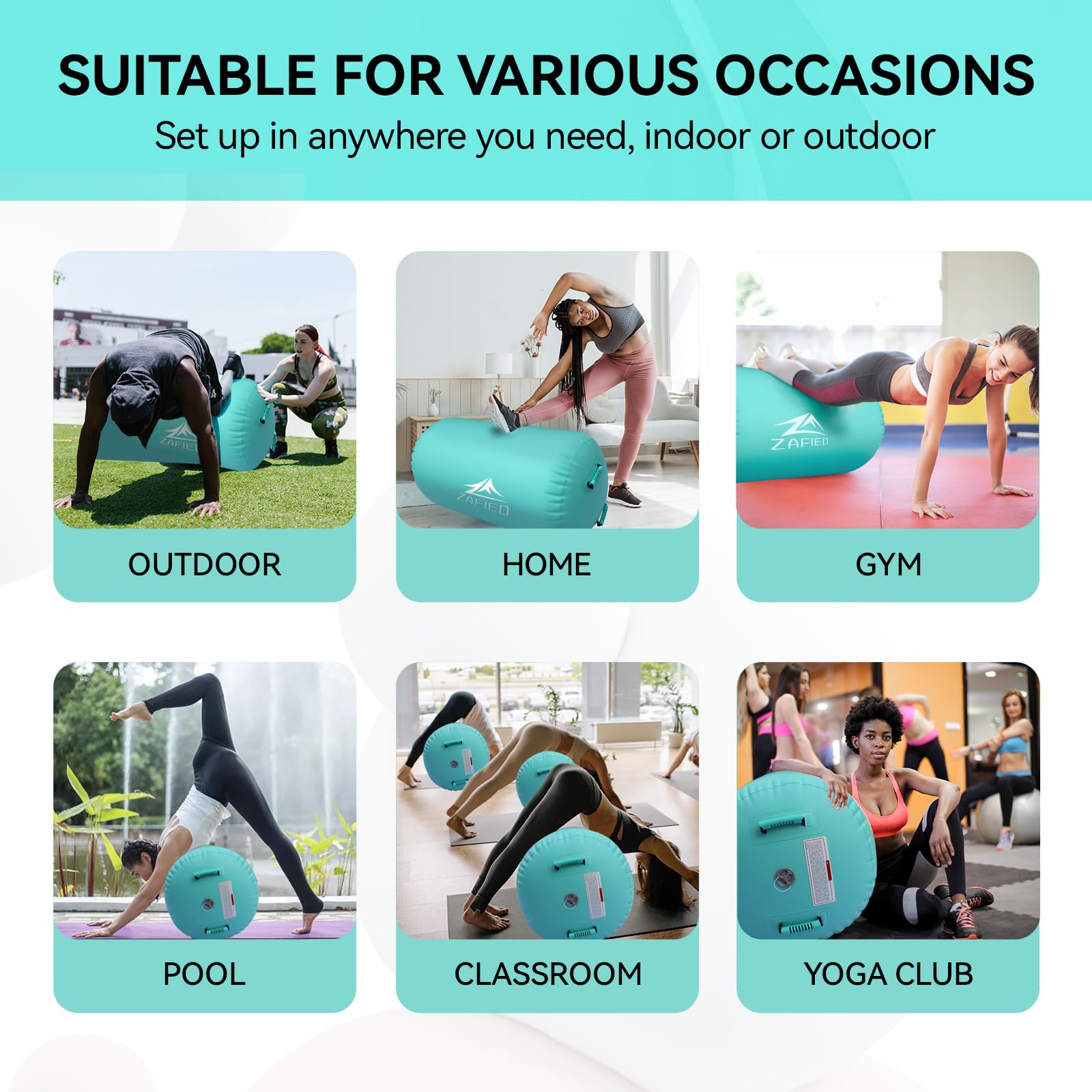 Air Rolle Turnen, Air Roll Aufblasbare Air Barrel Gymnastik Yoga Rolle mit Luftpumpe Tumbling Matten Trainingsmatte Gymnastikmatte Fitnessrolle