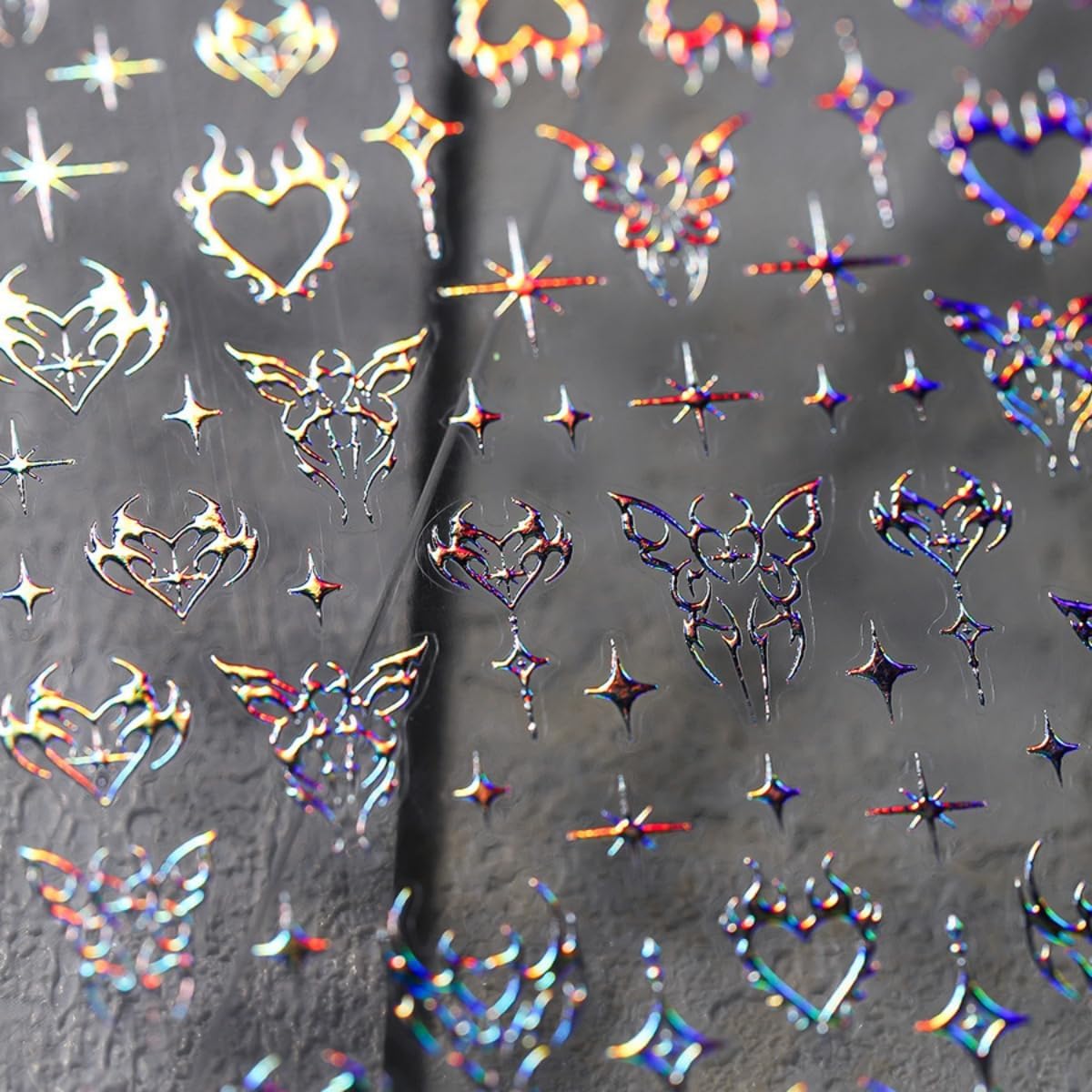 5D Embossed Star Nail Stickers Blue Aurora Nail Art Stickers Shiny Laser Nail Decals Self-Adhesive Heart Butterfly Designs Nail Art Supplies DIY Manicure Decoration for Women Girls image 4