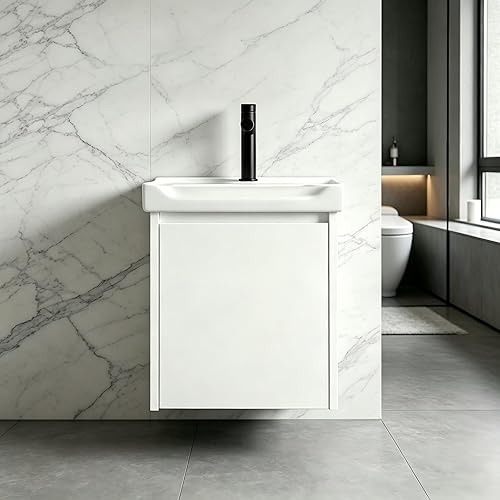 Modern-style 17in wall-mounted bathroom vanity with a ceramic sink and