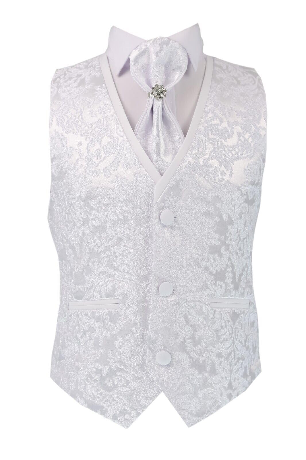 Traje de Esmoquin de 6 Piezas con diseño de Cachemira Floral Blanco para niño, para Bautizo, comunión y Todas Las Ocasiones Especiales