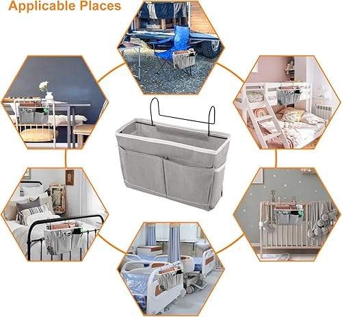 Miniatura 7 de Surblue Bolsa de almacenamiento para mesita de noche, organizador colgante para litera, camas de hospital, dormitorios, rieles de cama, campamento,