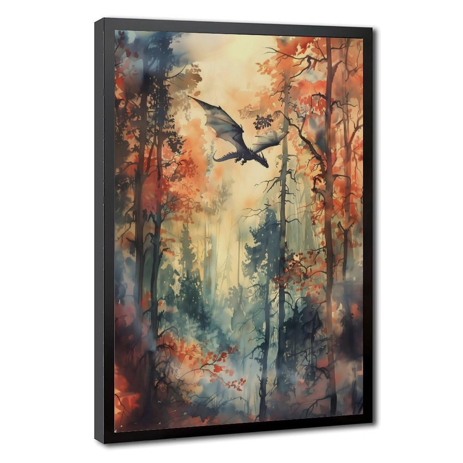 Bareronor Forest Dragon Watercolor Art (2) Canvas Poster Bedroom Decor Landscape Office Room Decor Gift 24" L X 36" W