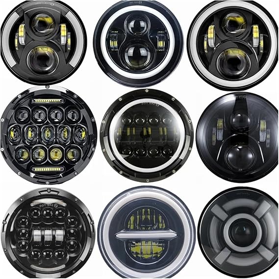 Headlight Assembly For Benz-G G55 2xLada Auto Motor 7 Inch Led Headlight Hi/Low H4 Light Halo Angle Eyes DRL Headlamp Car headlights(80w Halo light Black)