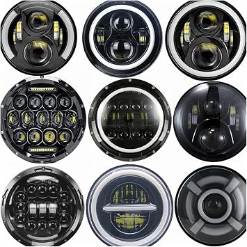 Headlight Assembly For Benz-G G55 2xLada Auto Motor 7 Inch Led Headlight Hi/Low H4 Light Halo Angle Eyes DRL Headlamp Car headlights(80w Halo light Black)