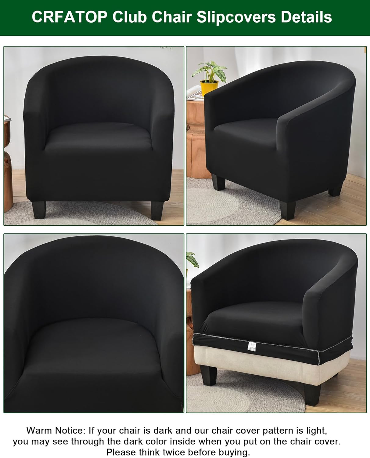 CRFATOP Soft Club Chair Slipcover Stretch Barrel Chair Covers Printed Tub Chair Slipcovers Round Couch Covers Spandex Armchair Sofa Cover Removable Furniture Protector for Living Room,Black