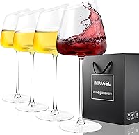 IMPAGEL Slanted Hand-Blown Lead-Free Crystal Wine Glasses Set of 4, 13.5oz Elegant Long Stem Red/White Wine Glasses with Concave Base - Ideal Gift