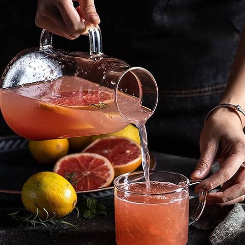 Miniatura 2 de Juego de jarras de agua de noche con vaso de vidrio y asa jarra de agua de tetera de vidrio para enjuague bucal jarra de agua de escritorio uso en