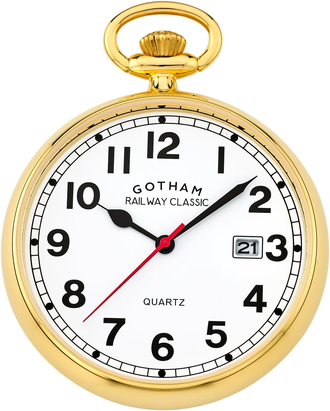 - Men's Gold-Plated Stainless Steel Analog Quartz Date Railroad Design Pocket Watch # GWC14101G