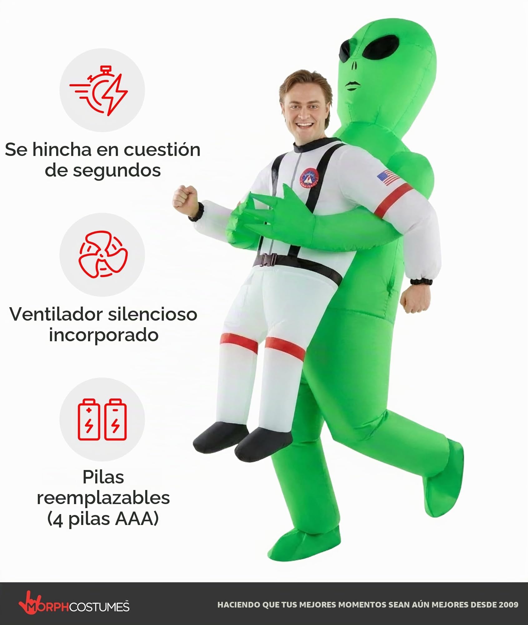 Morph Disfraz Alien Hinchable Adulto, Disfraz Halloween Hombre | Traje Inflable Blanco de Alien, Ventilador Integrado, Se Infla en Segundos, Perfecto para Halloween, Siempre un Éxito