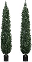 JOZHENJU 6FT UV-Resistant Artificial Topiary Cedar Trees, Set of 2 Faux Outdoor Pine Cypress for Porch Patio - Lifelike Zero Maintenance Greenery