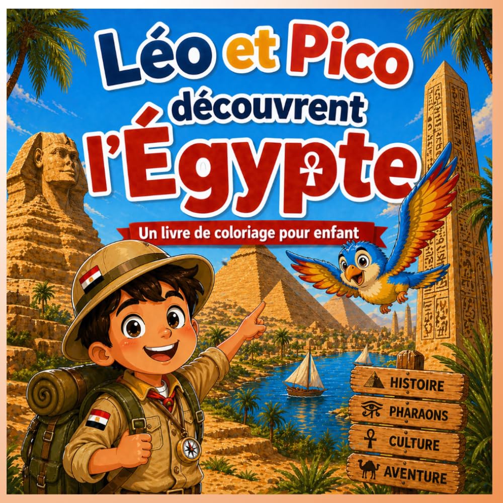 Léo et Pico découvrent l’Égypte: Livre de coloriage pour enfant (Léo et Pico autour du monde)