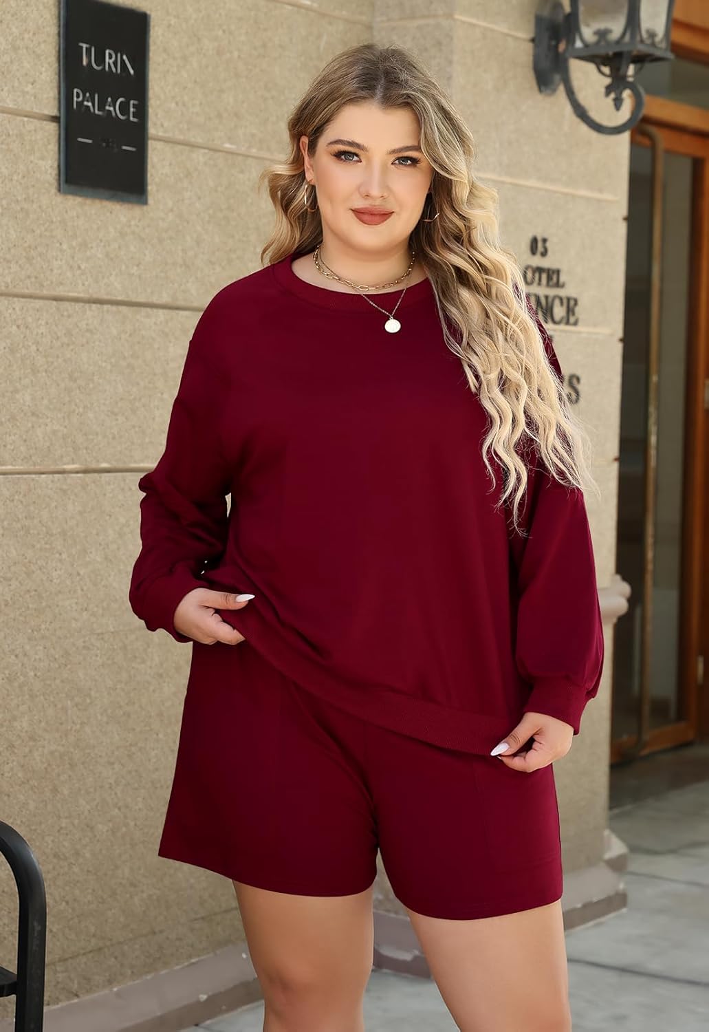 Nemidor Plus Size Fall Sweatsuit for Women Spring Matching Lounge Sets Casual Long Sleeve Top and Shorts Outfits 2 Piece - Image 2