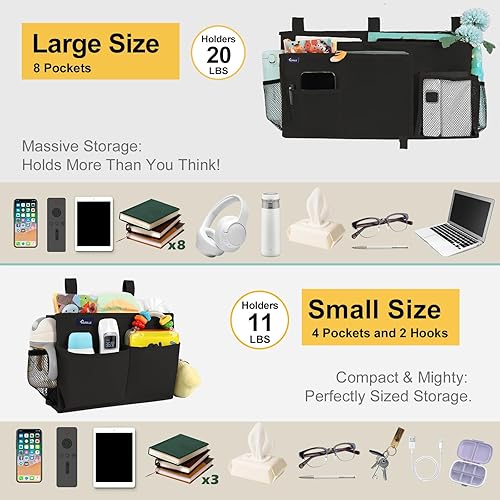 Miniatura 43 de Surblue - Organizador de cama colgante para mesita de noche, bolsa de almacenamiento, bolsillo para literas y camas de hospital, dormitorios Z-Zebra