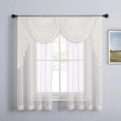 NICETOWN 2 paneles de cortinas transparentes con ojales de 54 x 63 pulgadas, con 1 bolsillo para barra de cortina de 59 x 40 pulgadas, cenefa