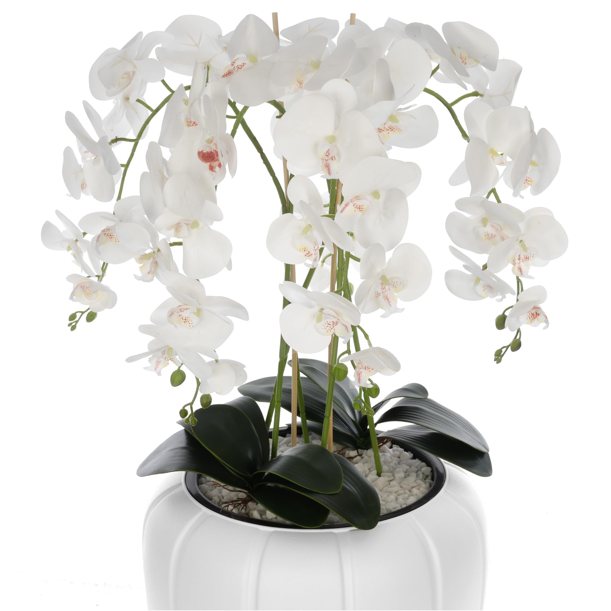Orchidea artificiale bianca in vaso bouquet di fiori H 125 cm vaso bianco