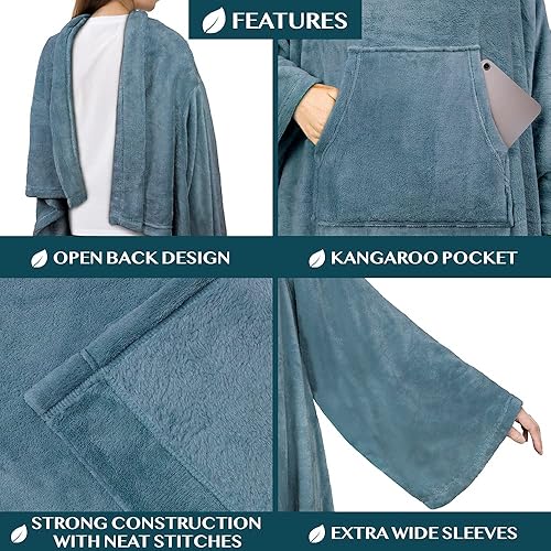 Miniatura 52 de PAVILIA Manta con mangas para adultos, mujeres y hombres, manta suave y cálida de forro polar, manta de regalo Negro -,Marrón,Burrito Beige,Carbón