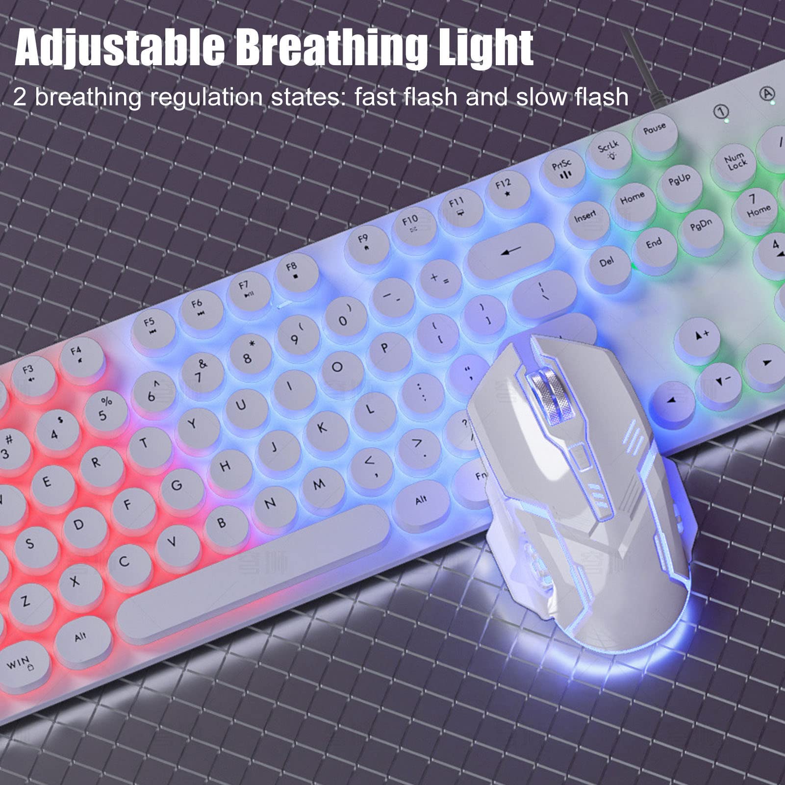 Tastiera da gioco cablata e mouse combinato, 104 tasti RGB retroilluminato tastiera meccanica Gaming Mouse Set 3600 DPI, per giocatori PC (bianco)