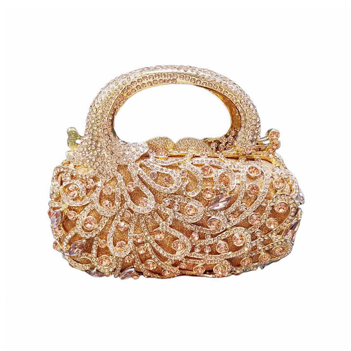 PENGZHI Women Peacock Rhinestone Clutch Bag Sparkly Crystal Evening Bag Bridal Wedding Purse Glitter Handbag for Formal Party, Champagne