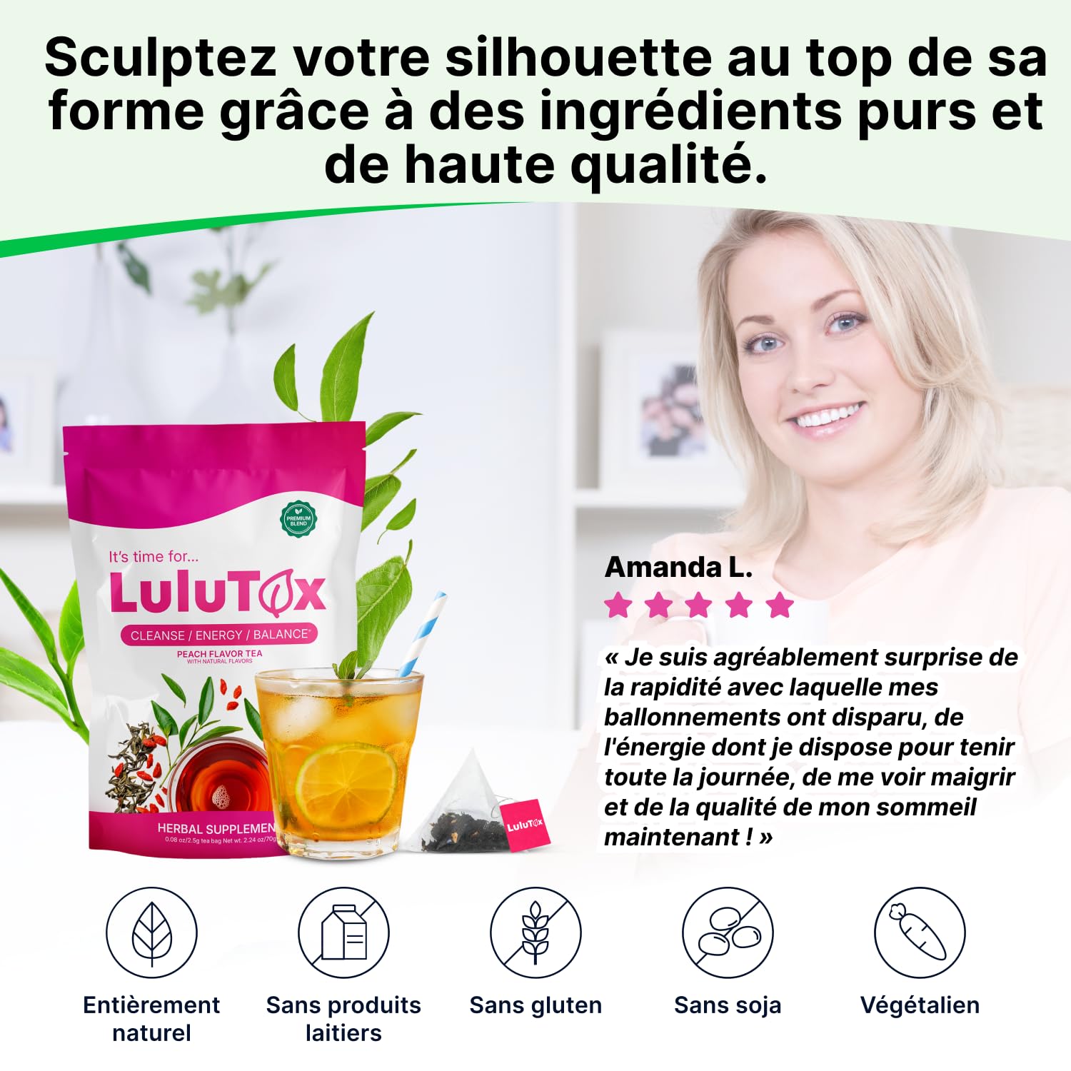 LULUTOX Thé Détox – Mélange de Plantes pour le Bien-être avec Pissenlit, Ginseng et Gingembre – Infusion pour Ballonnements, Ménopause, Gestion du Poids et Vitalité – 28 Sachets