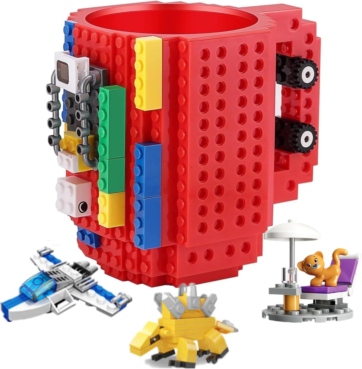 Build on Brick Coffee Mugs,Creative DIY Cup,Fun Novelty Gifts for Kids Adults Birthday Xmas,Red