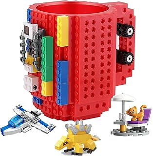 Build on Brick Coffee Mugs,Creative DIY Kids Party Cups with Building Blocks,Fun Novelty Gifts for Kids Childhood Adults Office Birthday Xmas,Red