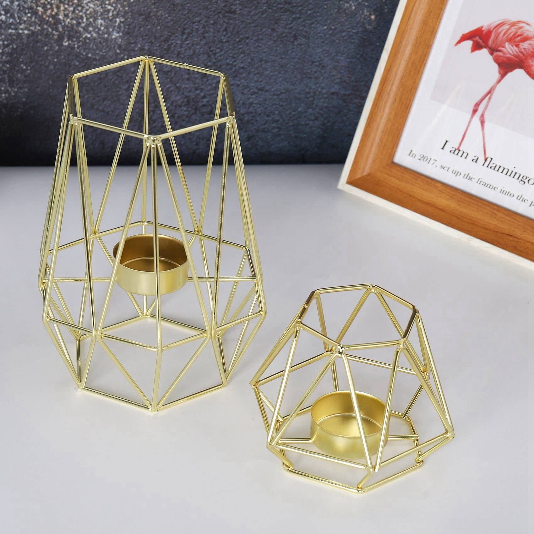 8 x goldene geometrische Teelichthalter Metall für Wohnzimmer und Badezimmer