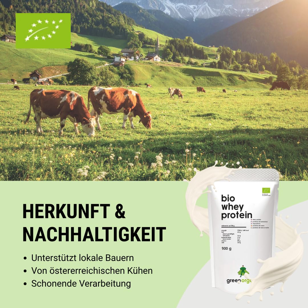 BIO PREMIUM WHEY PROTEIN aus Bio-Molke, 100% Eiweiß-Pulver, Superfood, Weidehaltung, neutral, ohne Süßstoffe, 900 g