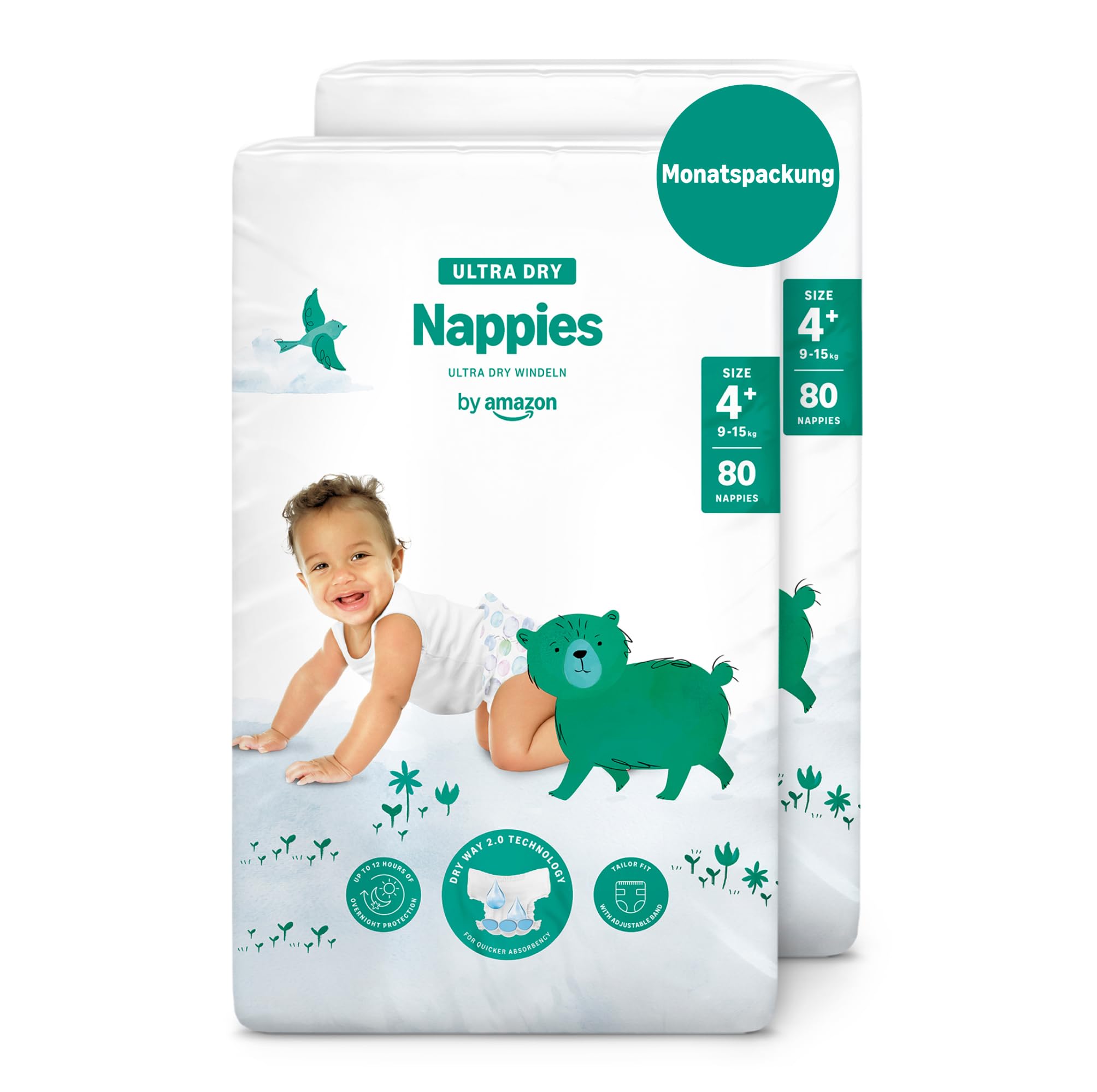 By Amazon Ultra Dry Windeln – Größe 4+ (9kg–15kg) – 160 Stück (2 Packungen mit 80 Stück)