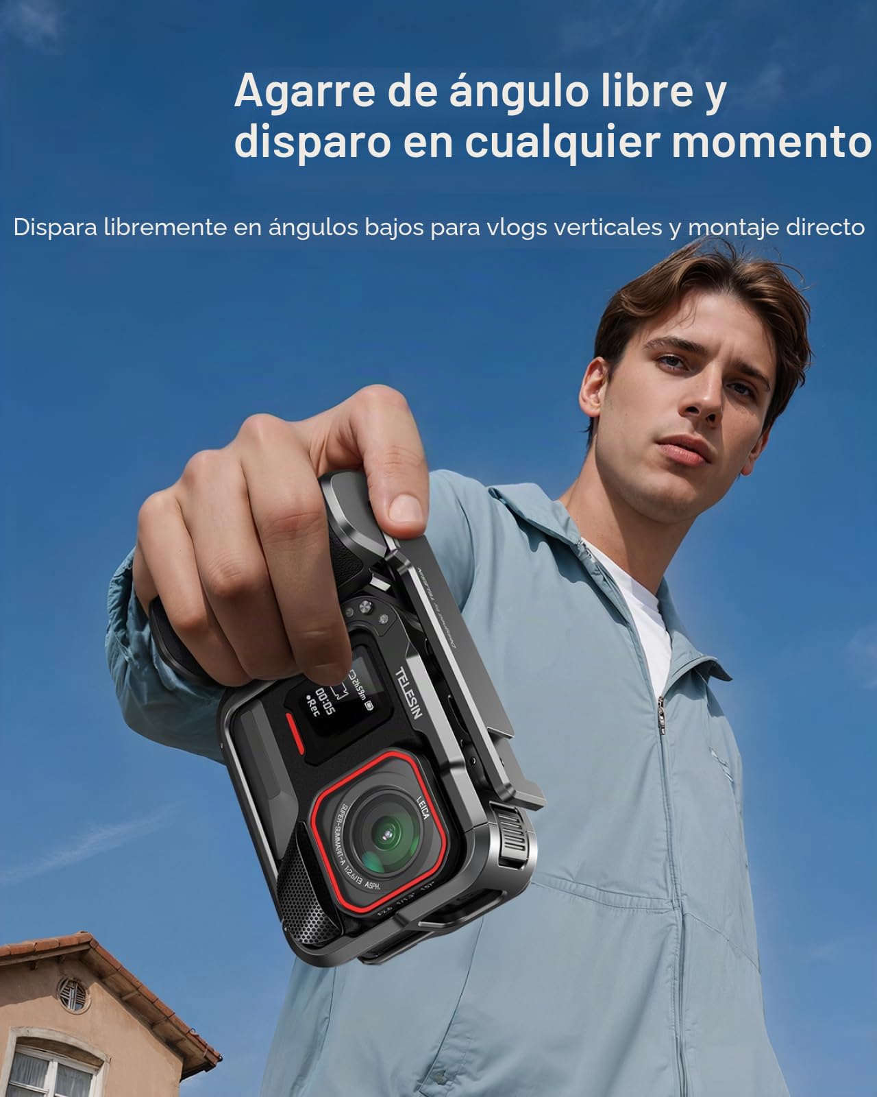 TELESIN Street Grip Kit para Insta360 Ace Pro/Ace Pro 2 – Cage Metálico Rabbit, Empuñadura Basculante, Aleación de Aluminio, Ranura TF, Liberación Rápida, Accesorios Vlog y Cámara Action