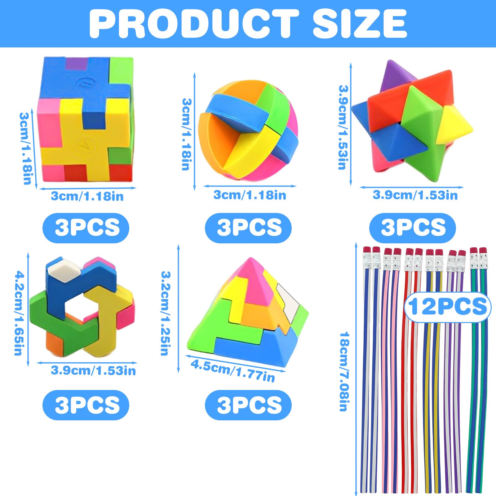 20 Gommes Puzzle Cube Enfant - Détachables, Multicolores - Efface Proprement Et Stimule La Créativité